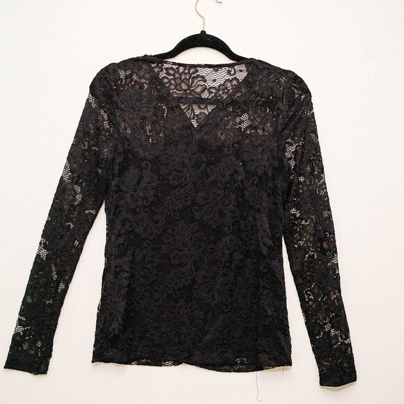 Elie Tahari Top Small Black lace blouse S goth witchy whimsygoth - Picture 3 of 8